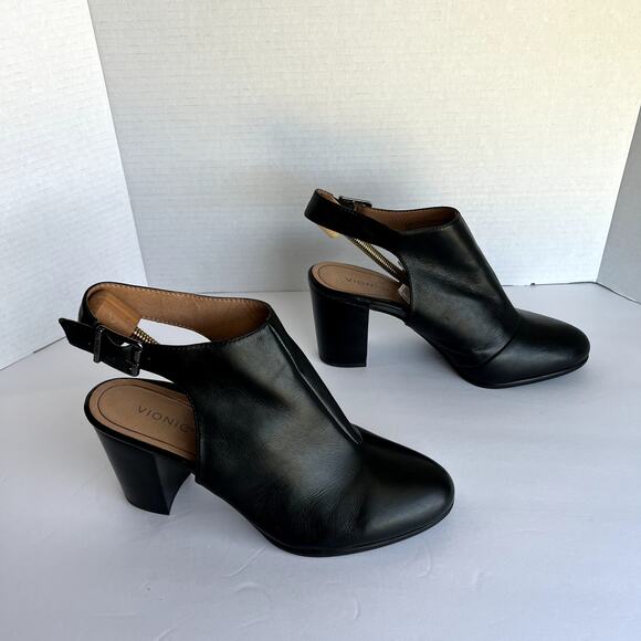 Vionic Lacey Open Heel Black Leather Boots Sz 10 - Picture 4 of 8